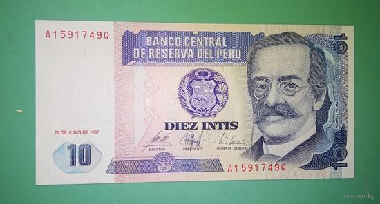 Банкнота 10 инти Перу 1987 г.