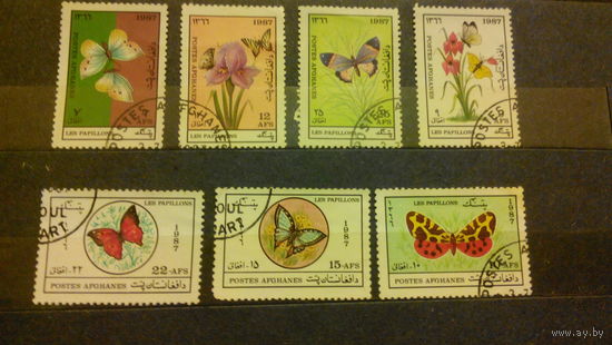 Бабочки, насекомые, марки, фауна, флора, цветы, Афганистан, 1987