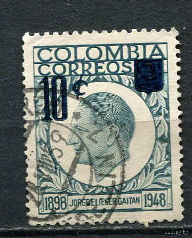 Колумбия - 1959 - Хорхе Эльесер Гайтан. Надпечатка 10С на 3С - [Mi.852] - 1 марка. Гашеная.  (Лот 31EN)-T5P1