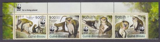 2013 Гвинея-Бисау 6644-6647strip+Tab WWF / Фауна - Обезьяны 12,00 евро