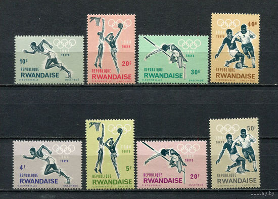 Руанда - 1964 - Олимпийские игры - (следы храненмя на клее) - [Mi. 77-84] - полная серия - 8 марок. MNH.  (Лот 98DX)-T3P14
