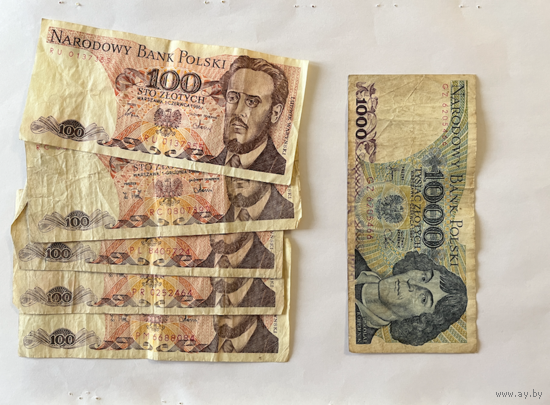Банкноты Польша 100 злотых 1986 и Польша 1000 злотых 1982 цена за все