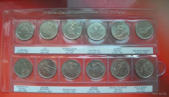 Канада 2007-09 набор памятных монет к Олимпиаде в Ванкувере 25 центов (квотер)