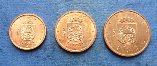 Латвия 1, 2, 5 евроцентов 2014