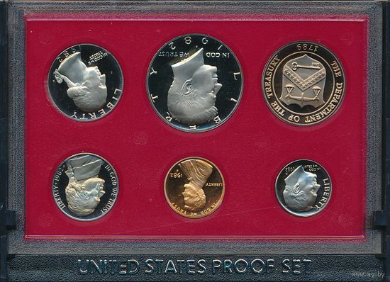 Годовой набор монет США 1982 г. двор S (1; 5; 10; 25; 50 центов + жетон) _Proof Set