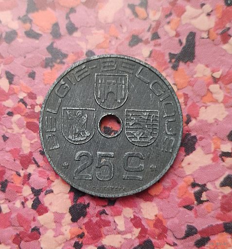 25 сантимов 1944 года Бельгия (надпись "BELGIE-BELGIQUE"). Король Леопольд 3. Красивая монета!