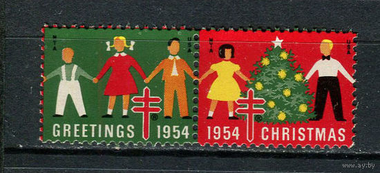 США - 1954 - Рождество и Новый год - сцепка - 2 виньетки. MNH.  (LOT EA45)-T10P29