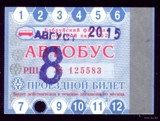 Проездной билет Бобруйск Автобус Август 2015