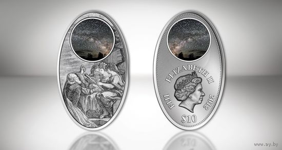 Фиджи 10 долларов 2012г. "Вселенная Галилея". Монета в капсуле; сертификат. СЕРЕБРО 20гр.