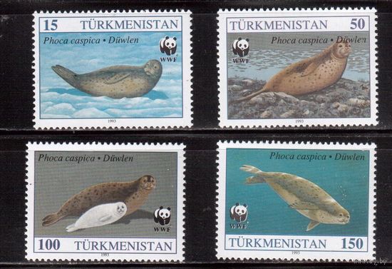 Туркменистан-1993, (Мих.30-34)  **   , Фауна, Тюлени, 4 марки