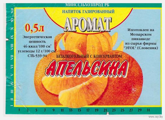 Этикетка Напиток Аромат апельсина