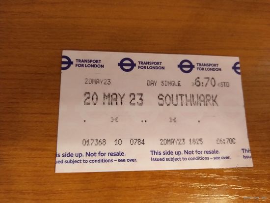 Билет на проезд в городском транспорте  Лондона