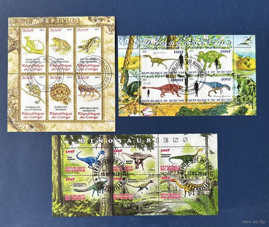 Распродажа марок Конго 2011 год и 2013 год и Бурунди 2011 год Рептилии и Динозавры