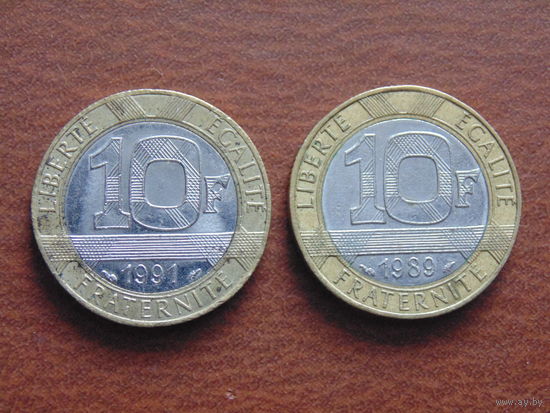 Франция 10 франков  1991/89 года.