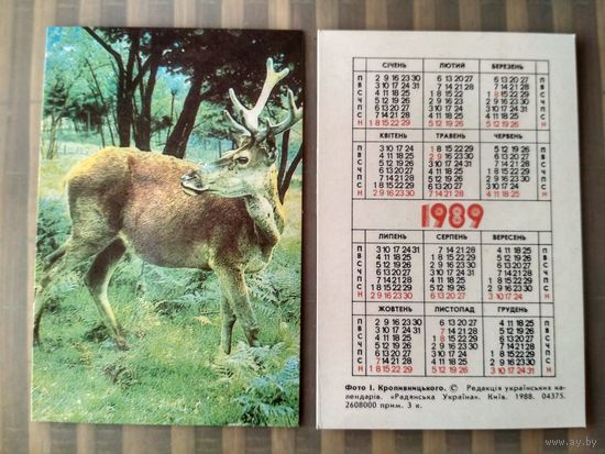 Карманный календарик. Косуля. 1989 год