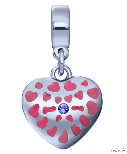 Фигурный шарм-сердечко с фиолетовым кристаллом из коллекции "холодное сердце"