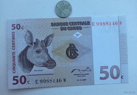 Werty71 Конго 50 сантим 1997 UNC Банкнота