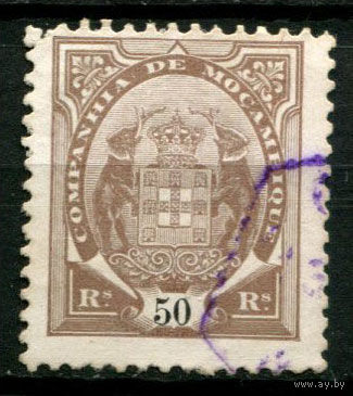 Португальские колонии - Мозамбик (Comp de Mocambique) - 1907 - Слоны с гербом 50R - [Mi.53] - 1 марка. Гашеная.  (Лот 163BA)