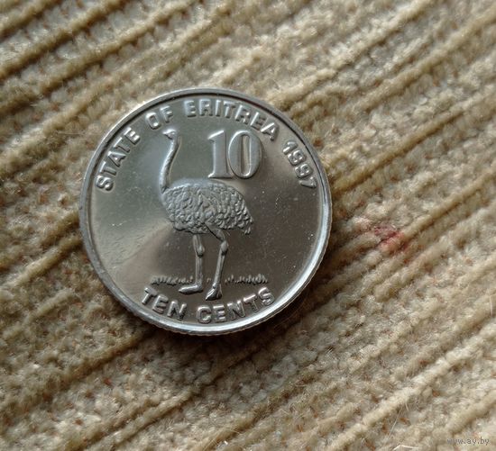 Werty71 Эритрея 10 центов 1997 Страус 1991