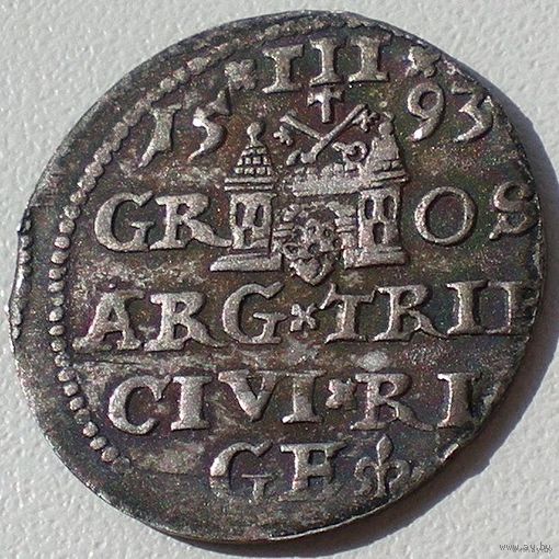 ВКЛ/ Литва, трояк/ 3 гроша/ трехгрошовик/ 3 Grossus 1593 года, м. дв. Рига/ Riga, Жигимонт III