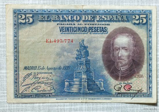 Купюра банкнота 25 песет 1928 года Испания