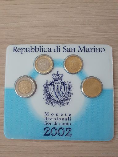 Сан Марино набор 2 евро, 1 евро, 50 центов, 20 центов 2002 года, Блистер!