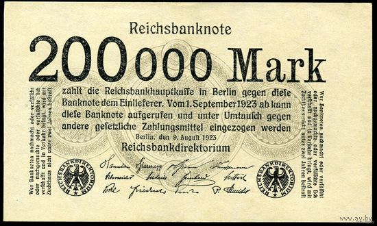 Германия. 200000 Марок 1923 года P100 UNC
