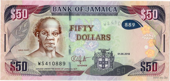 Ямайка, 50 долларов, 2018 г., UNC