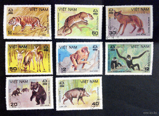 Вьетнам 1981 г. Животные национального парка Cuc Phuong. Фауна, полная серия из 8 марок #0227-Ф1P52