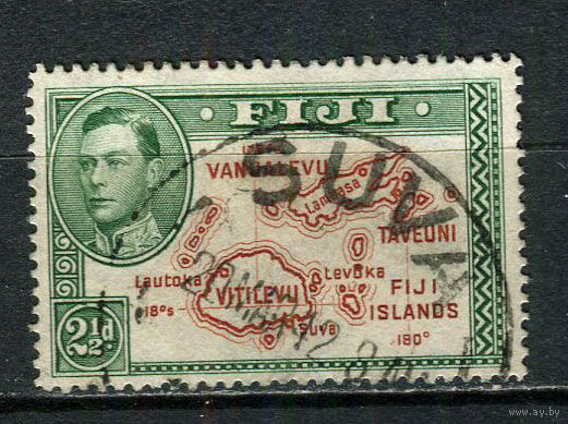 Британские колонии - Фиджи - 1938/1950 - Георг VI. Карта 2 1/2Р - [Mi.97D] - 1 марка. Гашеная.  (Лот 92Dg)