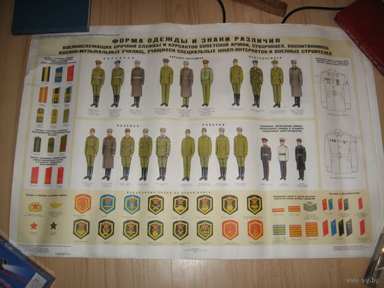 Плакат МО СССР форма одежды и знаки различия солдат срочной службы и курсантов, суворовцев