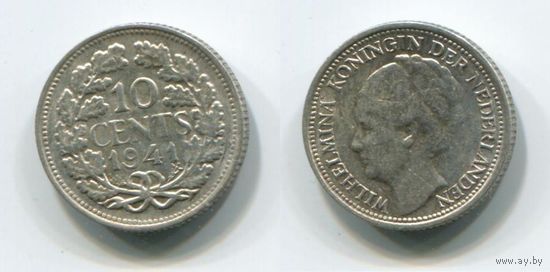Нидерланды. 10 центов (1941, серебро, XF)