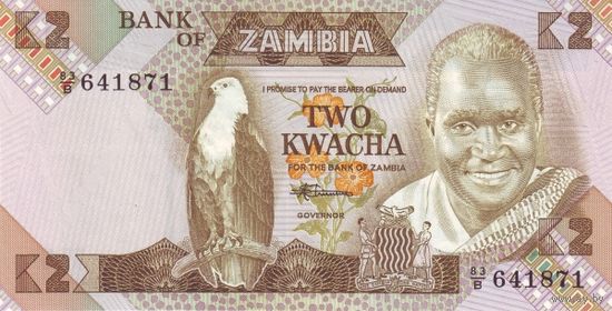 Замбия 2 квача образца 1980-1988 года UNC p24c(1)