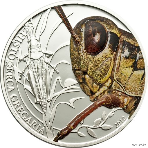 Палау 2 доллара 2010г. "Мир насекомых. Кузнечик". Монета в капсуле; подарочном футляре; номерной сертификат; коробка. СЕРЕБРО 15,5гр.