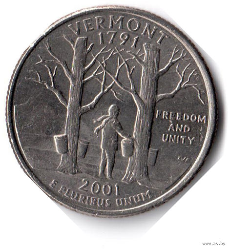 США. 1/4 доллара (1 квотер, 25 центов). 2001. Вермонт. P