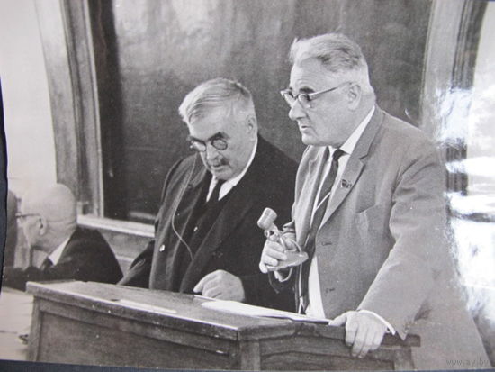 Действительные члены АН СССР В.Фок и И.Векуа на 5-й международной Гравитационной конференции (Тбилиси, 1968 г.)