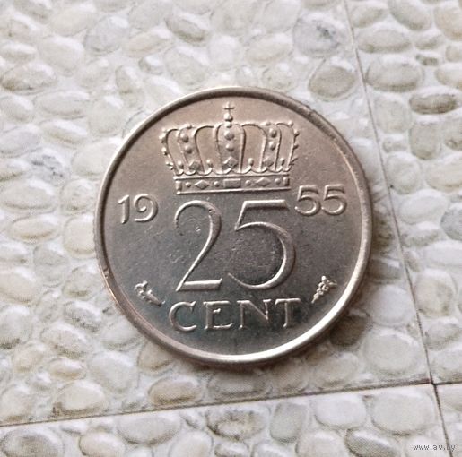 25 центов 1955 года Нидерланды. Королева Юлиана.