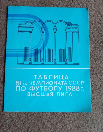 Буклет Таблица 51 чемпионата СССР по футболу 1988 г