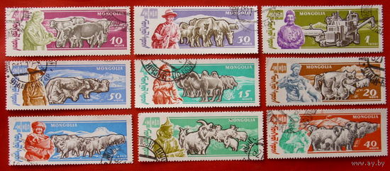 Монголия. 40 лет Республике. Сельское хозяйство. ( 9 марок ) 1961 года.
