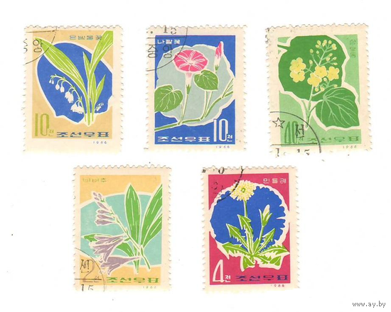 5шт 1966 Корея гаш флора цветы