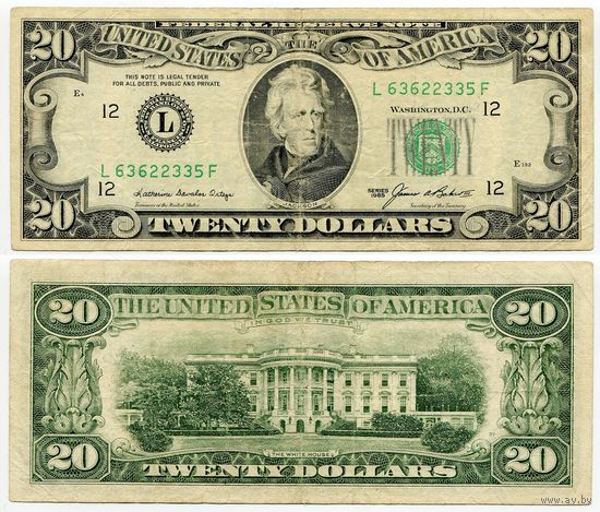 США. 20 долларов (образца 1985 года, L, Калифорния, P477)