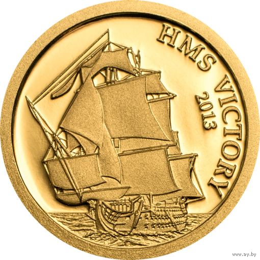 Острова Кука 1 доллар 2013г. "Корабль HMS Victory". Монета в капсуле.  ЗОЛОТО 0,5 гр.