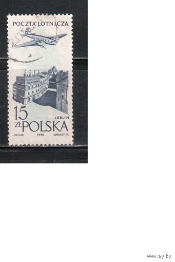 Польша-1957,(Мих.1040) гаш., Авиапочта, Самолет, Люблин