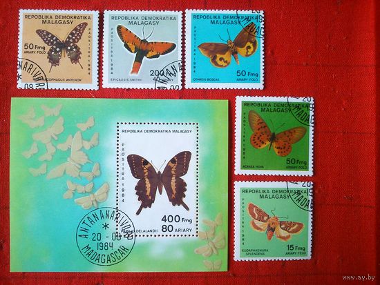 Мадагаскар. 1984. Бабочки. Сер. 5 м., 1 бл.