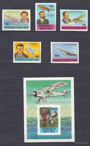 Авиация. Летчики и самолеты. Верхняя Вольта. 1978. 5 марок и 1 блок б/з. Michel N 706-710, бл49.