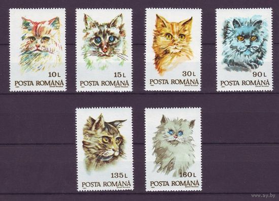 Румыния 1993г. Домашние кошки. фауна Коты, М# 4885-4890 **