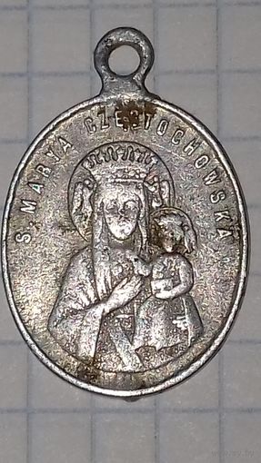 Старый польский жетон (медальон) в память миропомазания. Ченстоховская Божия Матерь.