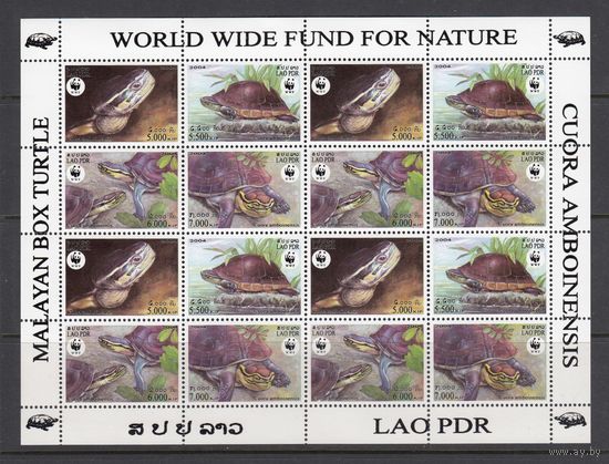 Черепахи WWF Животные Фауна 2004 Лаос MNH полная серия 4 м Х 4 Малый лист зуб