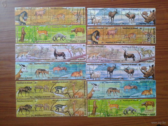 Бурунди 1975 Фауна Полная серия 48 марок, 12 сцепок