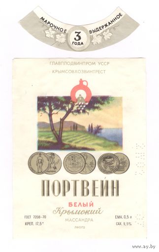143 Этикетка Портвейн белый крымский 1982